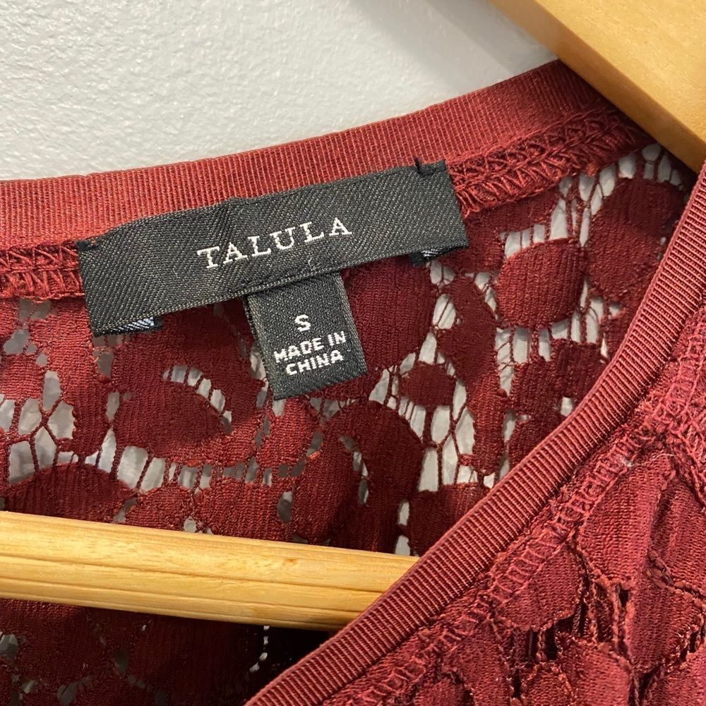 Aritzia Talula Oji Bugundy Lace Short Sleeve Mini Dress Small - Picture 5 of 9